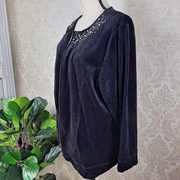 Liz & Me Sport Size 0X 16W Black Veloour Zip Jacket Bead/Pearl Embellishment EUC - Picture 6 of 11